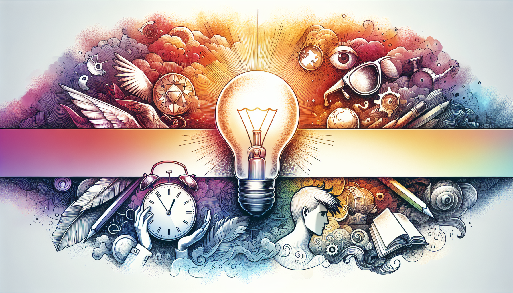 A lightbulb symbolizing a new idea, surrounded by doodles representing various concepts discussed in