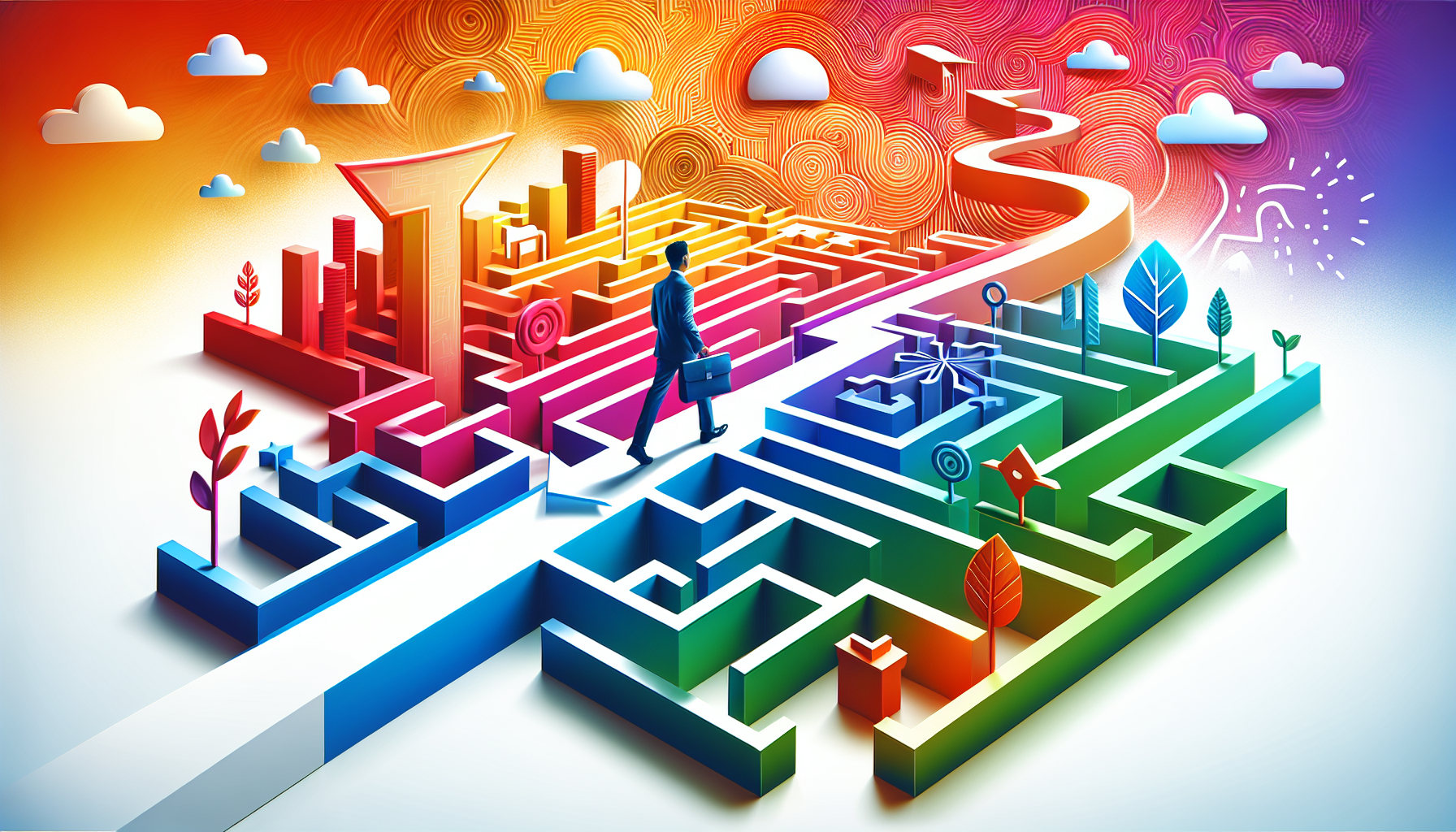 A cover image featuring a person navigating a maze, symbolizing the job market. The maze can have el
