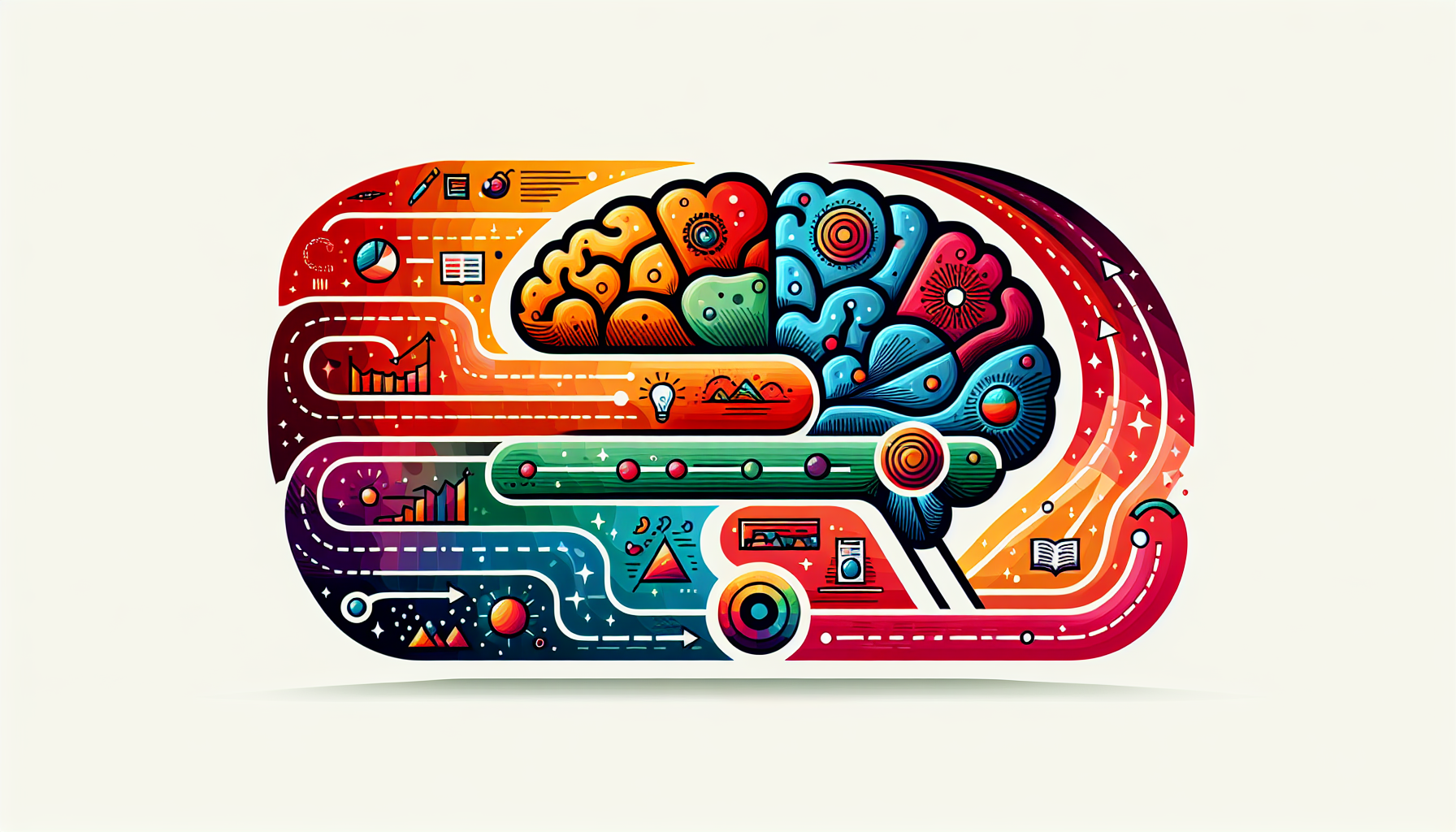 An illustration of a brain with segments representing different goals and a pathway connecting them.