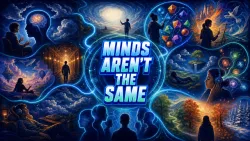 A surreal perception portal connects contrasting inner speech, mental imagery, memory, dreams, sensory processing, focus, and time perception.