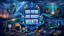 Richly illustrated cover of high-paying hazardous jobs with centered shield marquee.